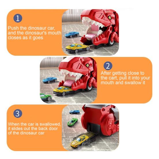 1 Set Kids Dinosaur Carrier Truck Toy with 12 Alloy Die-Cast Cars