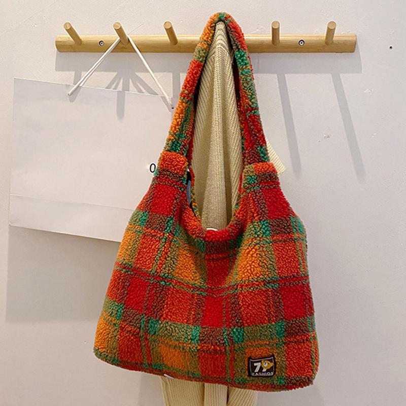 Женская ретро-сумочка из овечьей шерсти, милая пушистая сумка через плечо, сумка-тоут для работы, покупок, повседневного использования AVE