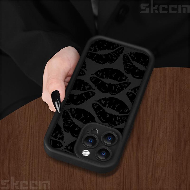 Black Lips Kiss Print Silicone Soft Case For Samsung Galaxy S25 S24 Ultra S23 S22 Plus S21 S20 FE A55 A54 A15 A35 Cover