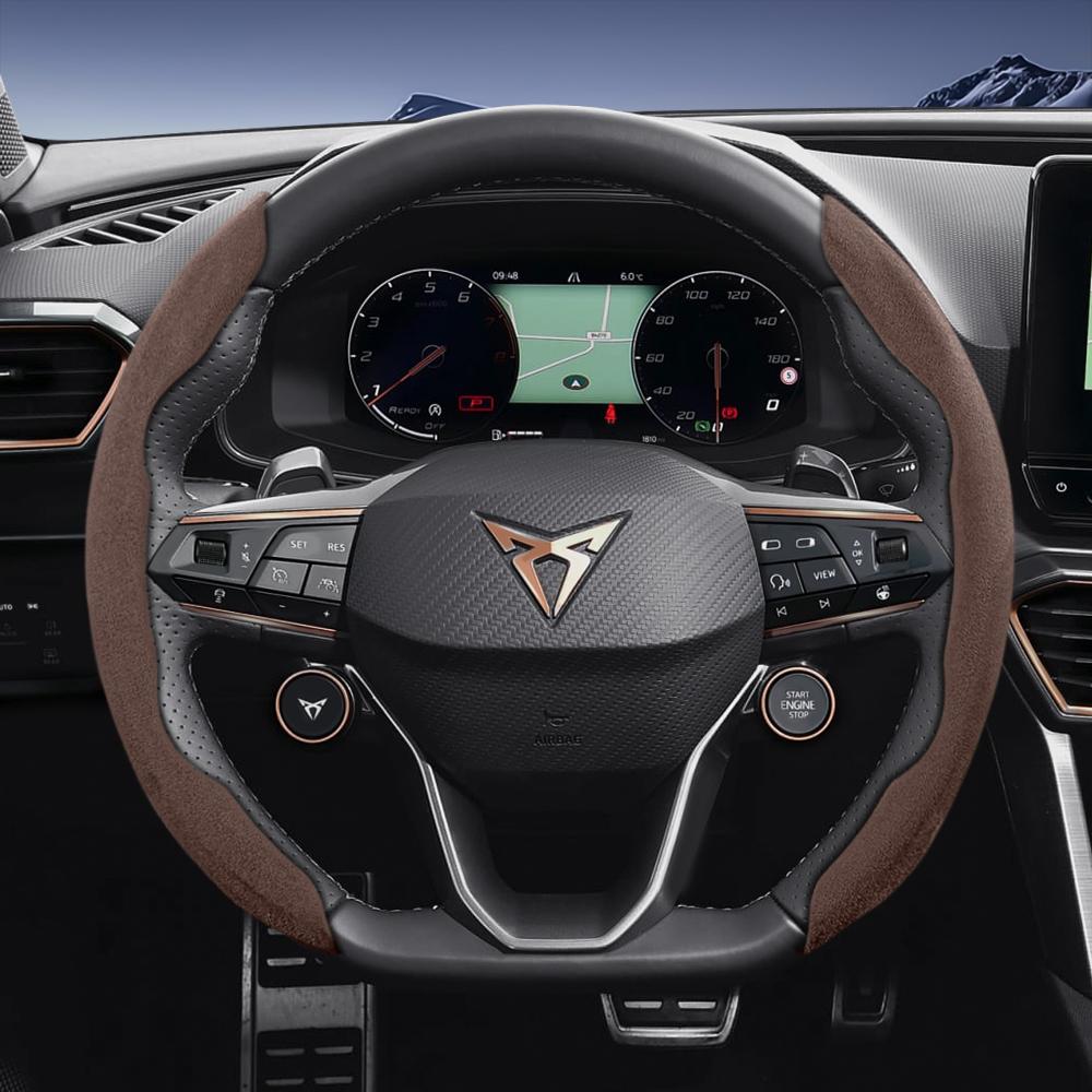 vcxja9 Suitable for Cupra Sports Suede Steering Wheel Cover with Split Snap-On Design for Models Such as Formentor, Leon Sportstourer, Born, Ateca,