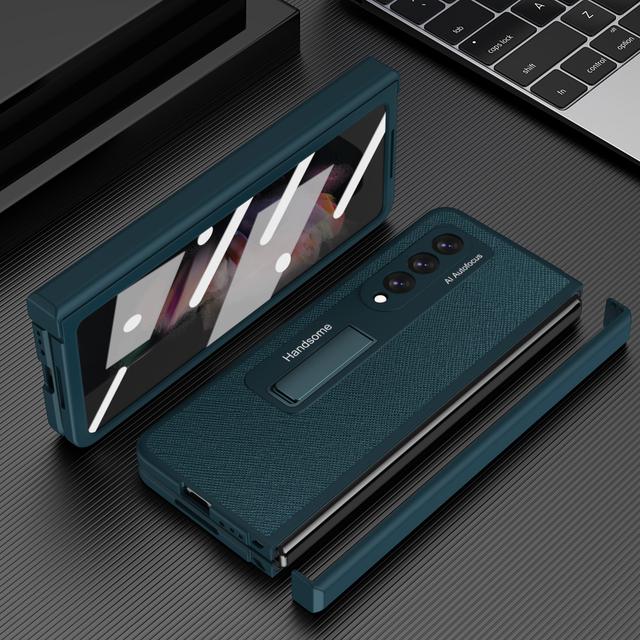 Hinge Cross Pattern Case For Samsung Galaxy Z Fold 3 5g Cover With Kickstand Shell -Membrane Shell For Galaxy Z Fold 4 5g Fundas