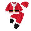 Toddler Baby Christmas Santa Costume Kid Girl Boy Clothing Contrast Color Round Neck Long Sleeve Tops + Pants + Hat Set