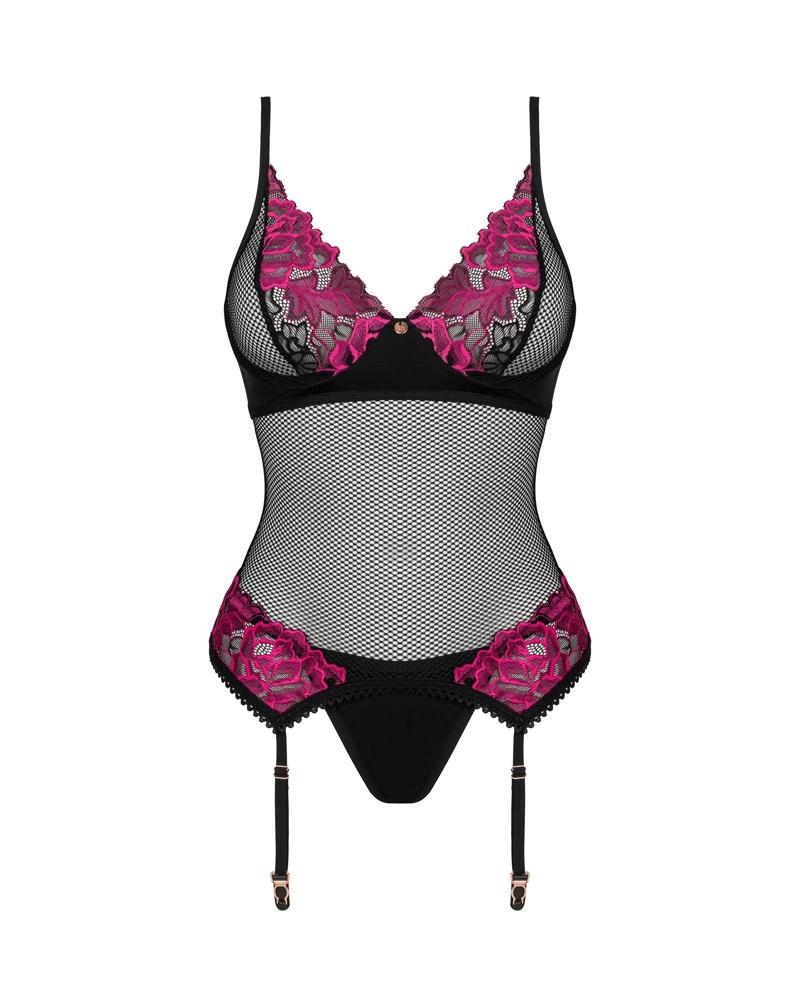 Obsessive - Sexy Chemise with Garters + Rosenty Thong XL/2XL