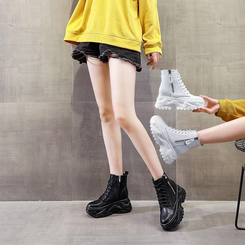 Черные кроссовки Короткие высокие ботинкиТолстая подошва Женская обувь по акции Белые кроссовки Женская дизайнерская обувь Теннисные туфли на платформе