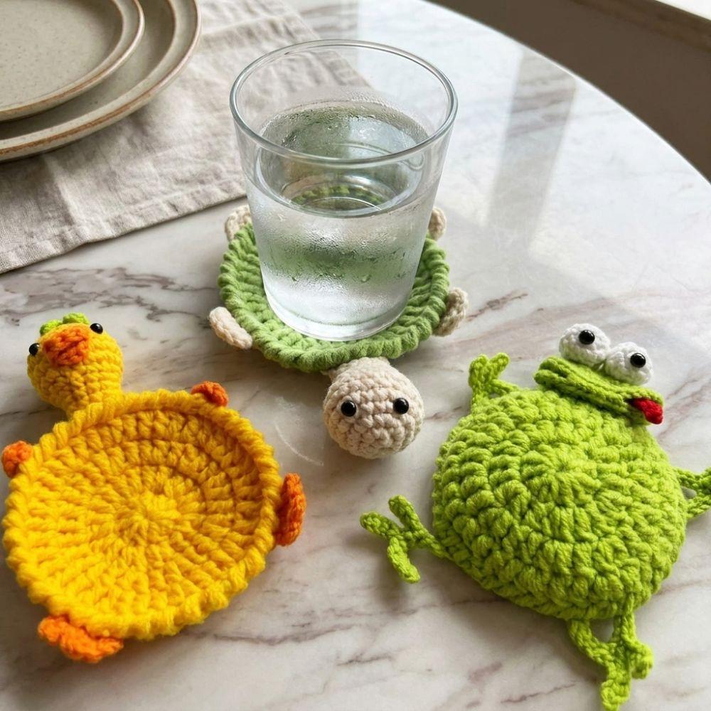 Hand Woven Knitted Cup Mat Heat Resistant Insulation Pad Cute Crochet Turtle Coaster  Desk Decor