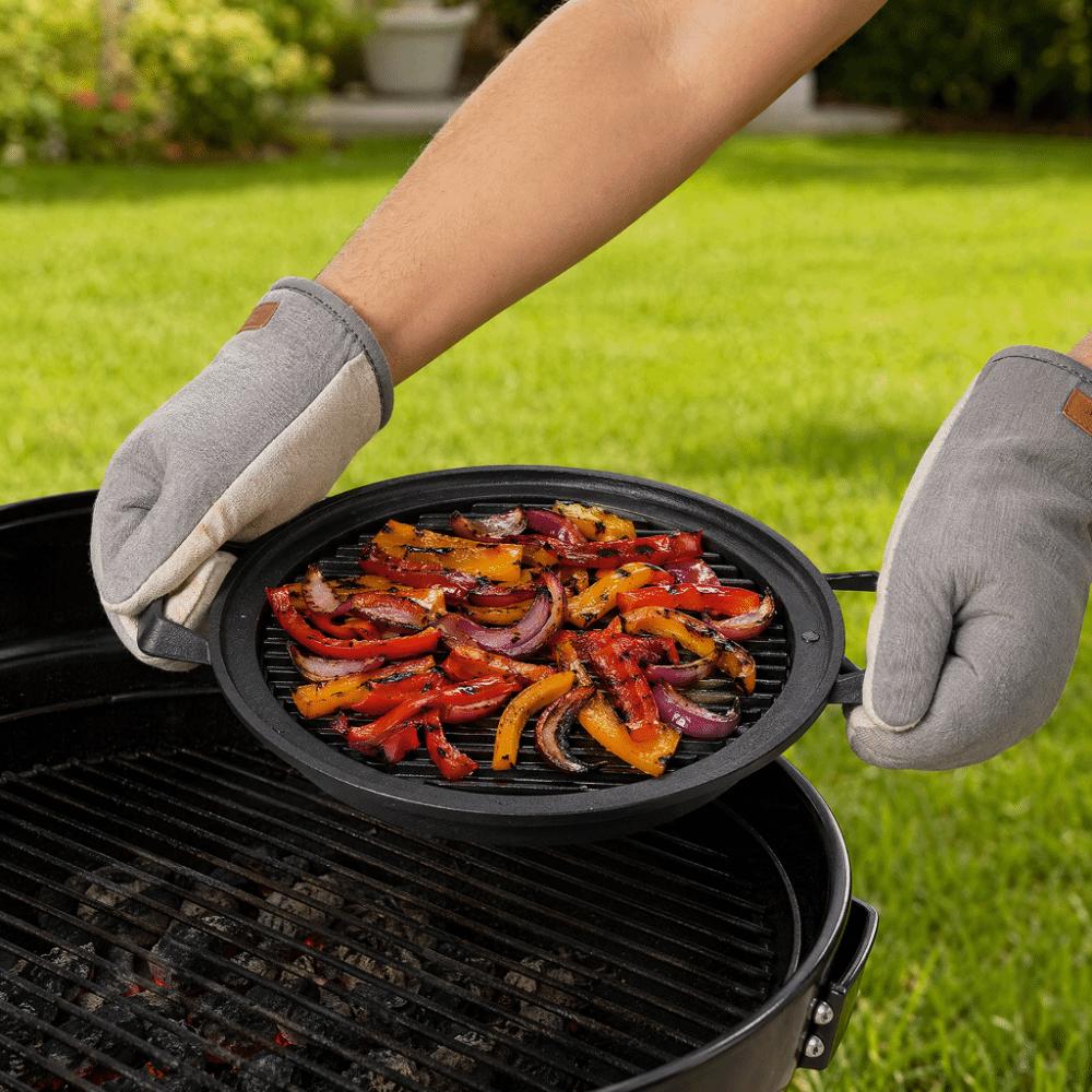 Black Pan Round Tabletop Charcoal Ribbed BBQ Tray Ribbed Cooking Open Flame