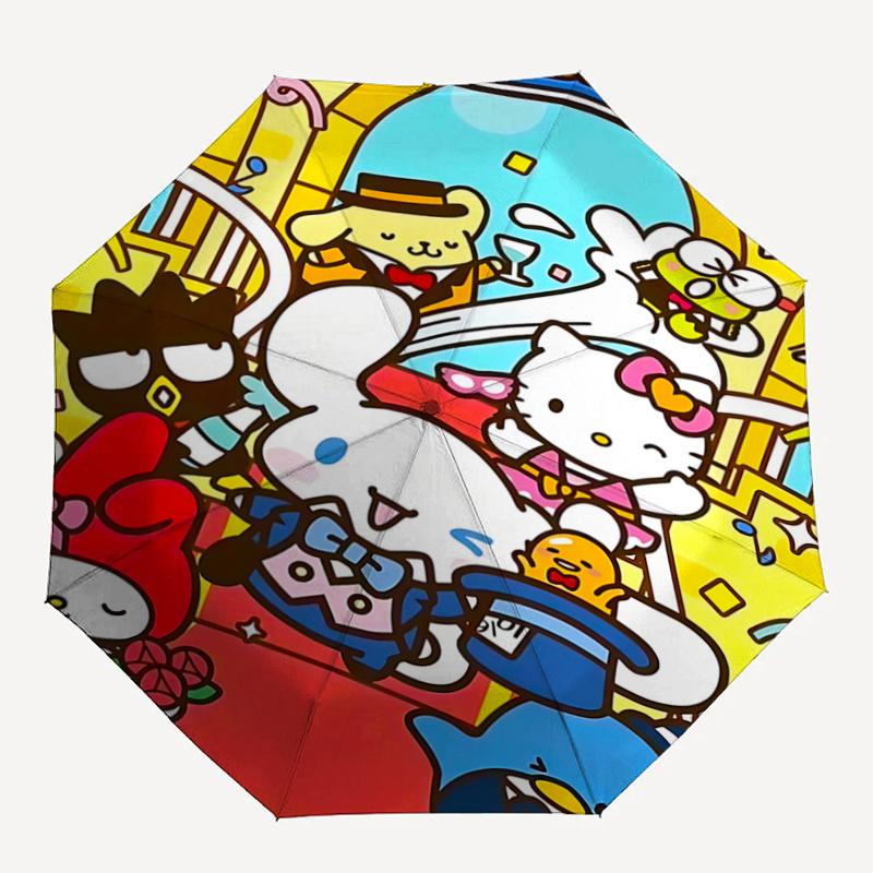 1pc Hello Kitty & Friends Automatic Opening Folding Umbrella - 8 Rib Iron Frame Outdoor Umbrella - Festival Gift for Fans, Travelers, Everyday Use - P