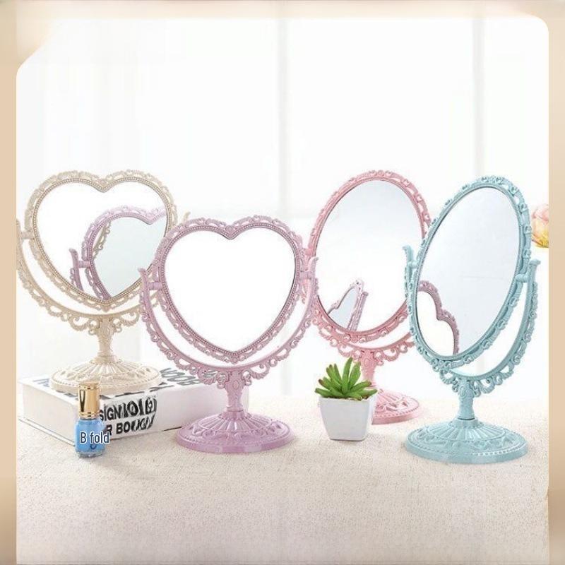 European Style Heart-Shaped Vintage Vanity Mirror – Double-Sided Desktop Makeup Mirror
