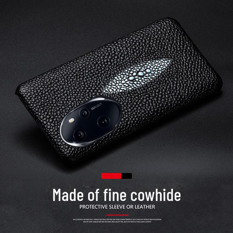 Чехол Honor 70 из воловьей кожи с рисунком в виде рыбки и жемчуга — получехол, совместим с моделью Pro