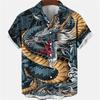 Summer Men's Dragon Pattern Element Shirt Social Casual Vintage Hawaiian Shirt  New Oversize Short Sleeve Street Clothing
