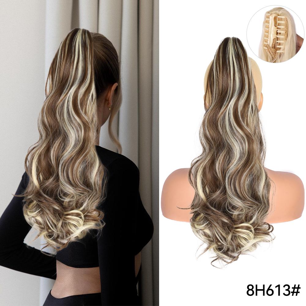 22" Ponytail Extension Claw Long Thick Wavy Curly Jaw Clip In Fake Pony Tails Soft Natural Looking Synthetic Hairpiece For Women