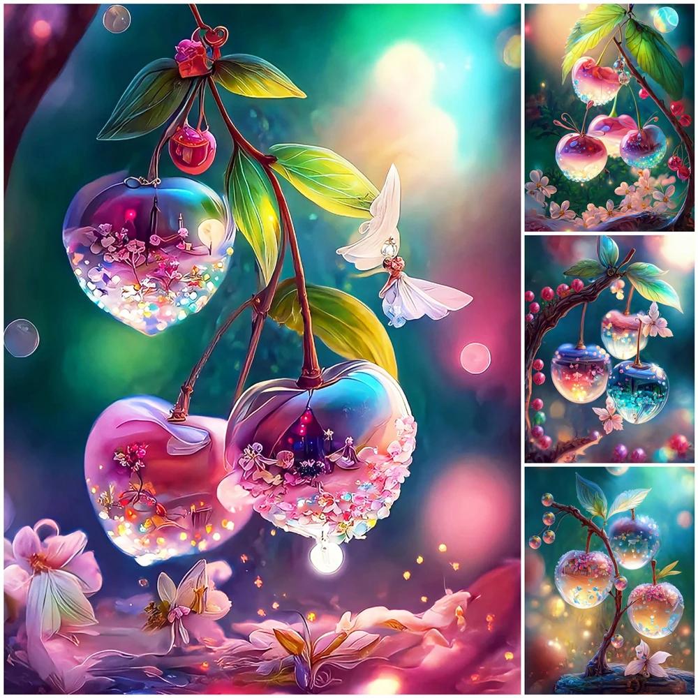 DIY Diamond Painting Cherry Cross Stitch Kit Mosaic Art Diamond Painting Full Circle/Square Diamond Home Decoration