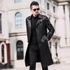 Autumn and Winter Long Plush and Thick Genuine Leather Jacket, Men's Knee Length Sheepskin Coat, Men's Leather Trench Coat
