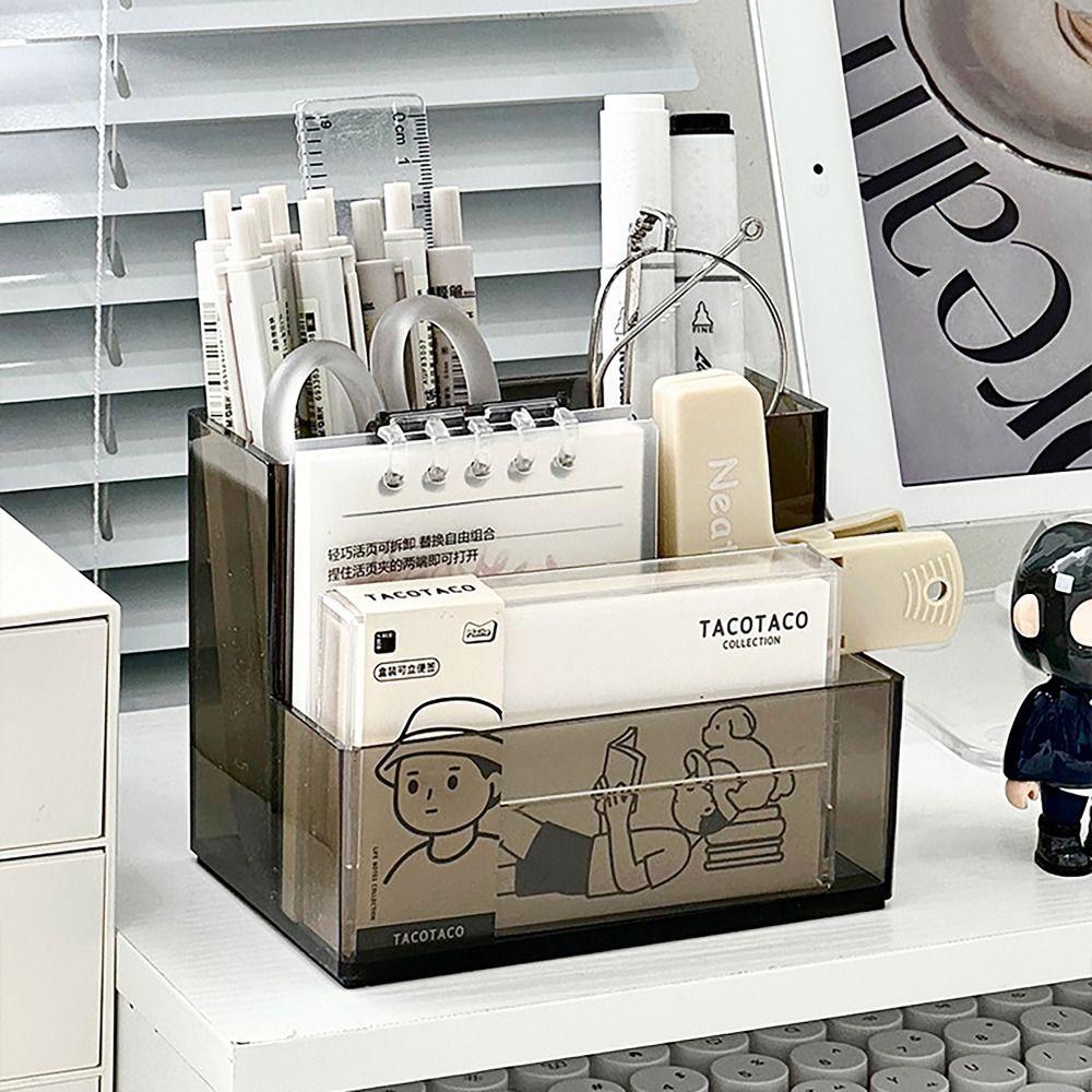 Раздельное хранение Коробка для хранения канцелярских товаров Прозрачный стакан для ручек для дома, школы, офиса