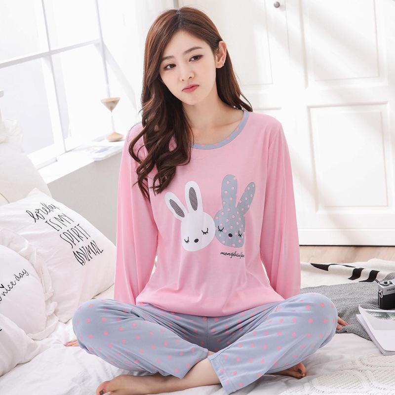 Женский мультяшный пижамный комплект - Рубашка с длинным рукавом и брюки, Домашняя одежда для маленьких студенток на весну и осень