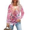 Women's Casual Top Christmas Printed Round Neck Long Sleeved Pleated T-shirt