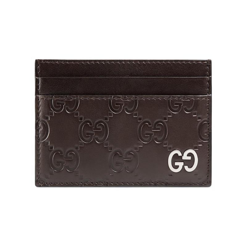 Gucci Silver Label Double G Presbyopia Logo Embossed Cowhide Card Holder Men's Brown