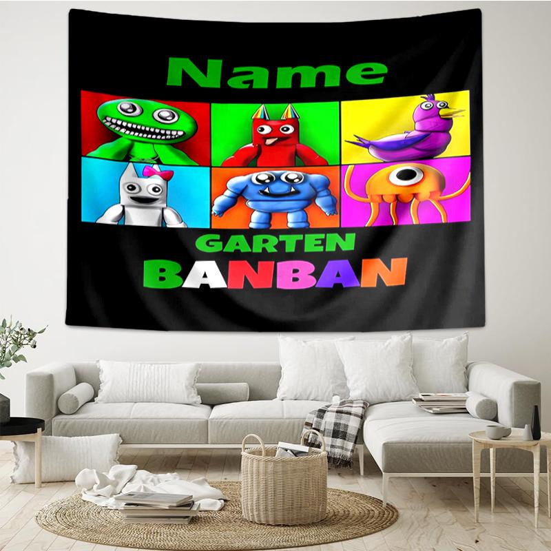 Custom Name Garten of Banban Print Tapestry, Backdrop, Easy Setup, Ideal for Bedroom, Office & Living Room, with Aesthetic Wall Hanging Decor.
