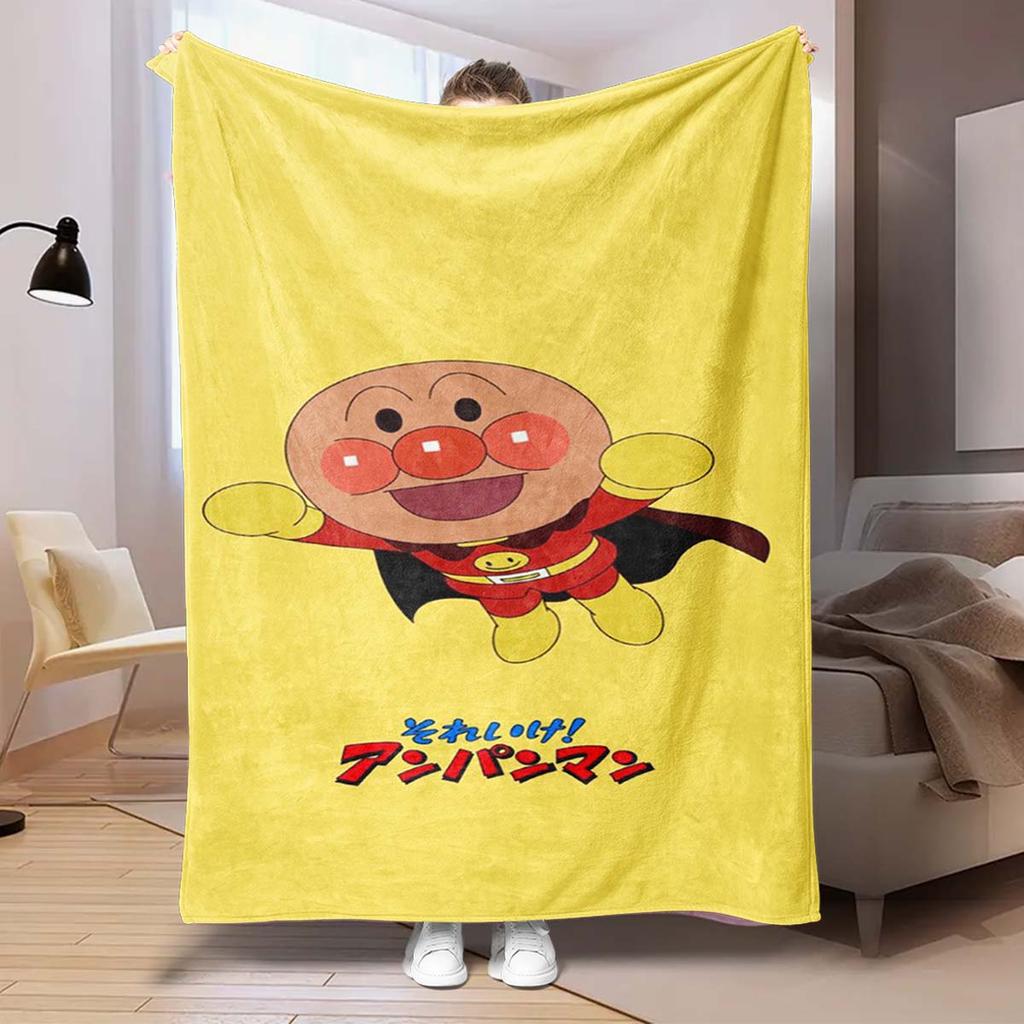 Kawaii Anpanman Printed Throw Blanket Soft Comfortable Warm Blanket For Kids Nursery Bedroom Living Room Office Travel Camping