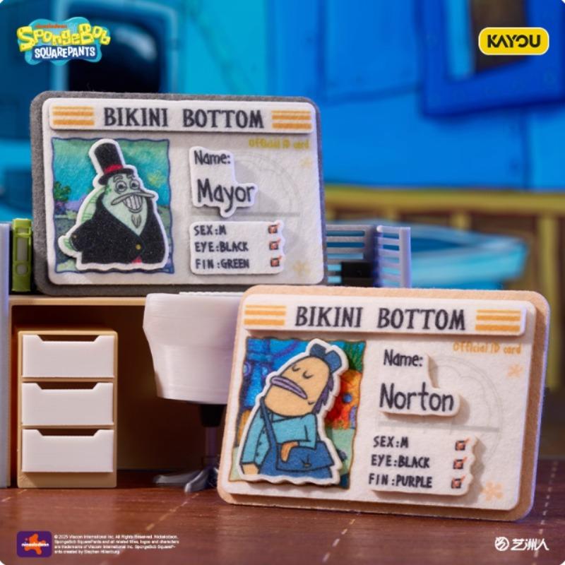KAYOU  SquarePants Bikini Bottom Pedestrian Fish ID Card Series of Non-woven Fabric Badges Anime Blind Box Toys Gifts