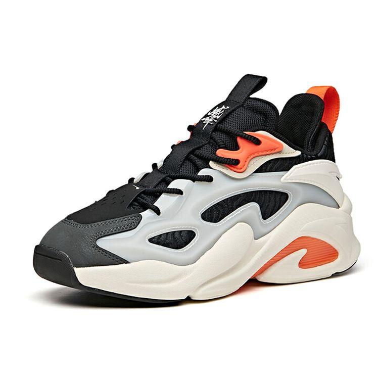 Anta Badass Life Series Weifeng Shock Absorption Non-Slip Wear-Resistant Low-Top Dad Shoes Men Sneakers Black White Orange 112048081-1