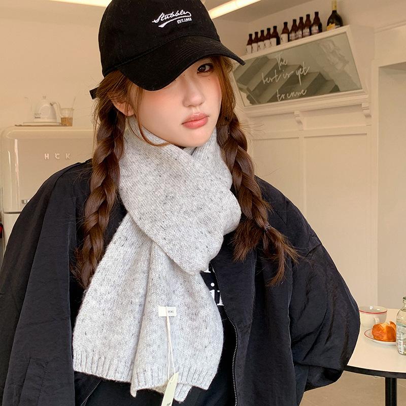 Chocolate Colored Korean Style Autumn and Winter Versatile Single Color Warm Wool Knitted Wool Scarf and Scarf As A Gift for Female Students