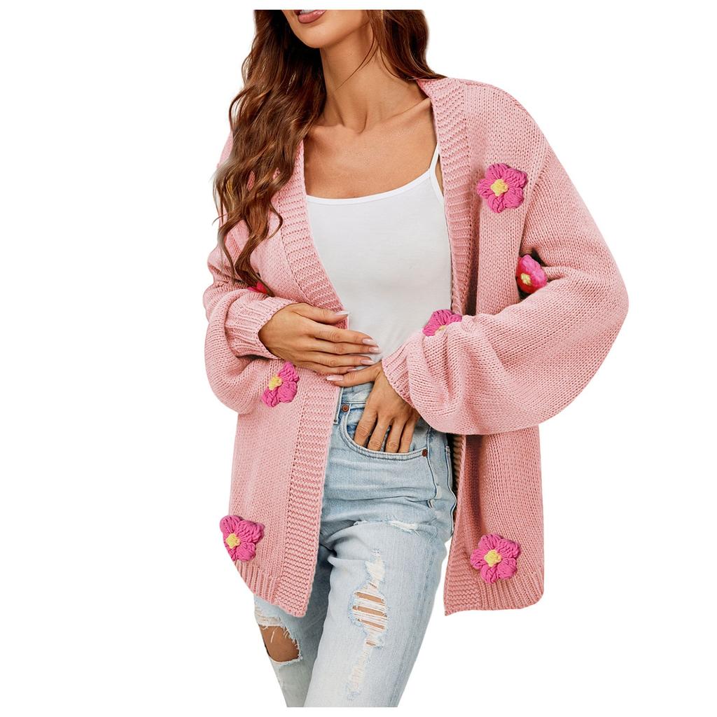 Женский повседневный модный удобный цветочный кардиган с длинным рукавом и уличным трендом, вязаный свитер
