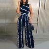Женский комбинезон с принтом, модный комбинезон без рукавов с высокой талией и широкими штанинами, повседневные женские брюки