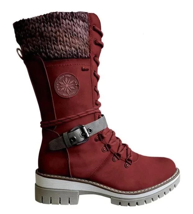 Mid Length Women's Boot Autumn 2024 Belt Buckle Round Toe Antislip Shoes Knitted Comfort Fashion Boots New Casual Ladies Shoe