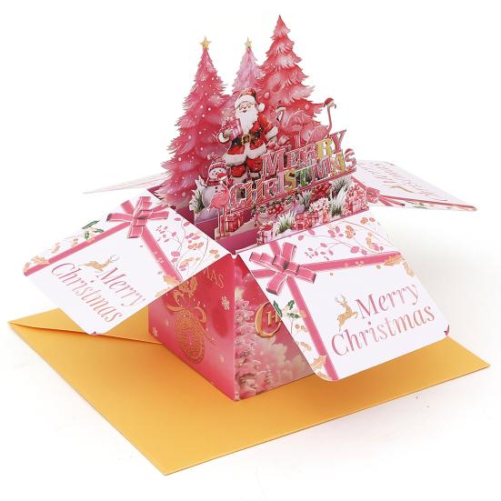 3D Pop Up Christmas Cards Pink Flamingo Holiday Greeting Cards Merry Christmas Gift Card