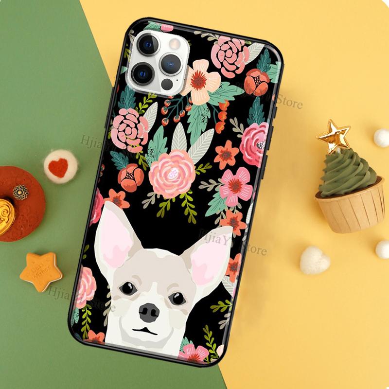 Чехол для телефона Apple iPhone 13 12 Mini 11 14 Pro Max XS X XR 6S 7 8 Plus 5S SE 2020 с цветочным рисунком и мордочкой чихуахуа