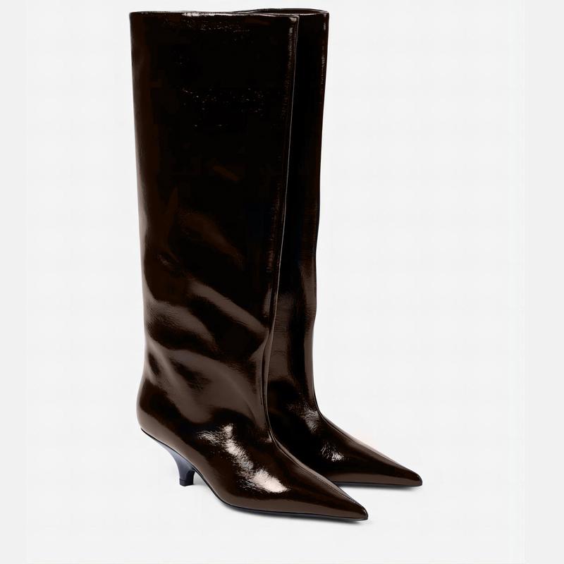 Krazing Pot Осенне-зимняя обувь из микрофибры, туфли на шпильках, высокие каблуки, большие размеры 45, 44, 46, женские теплые сапоги выше колена