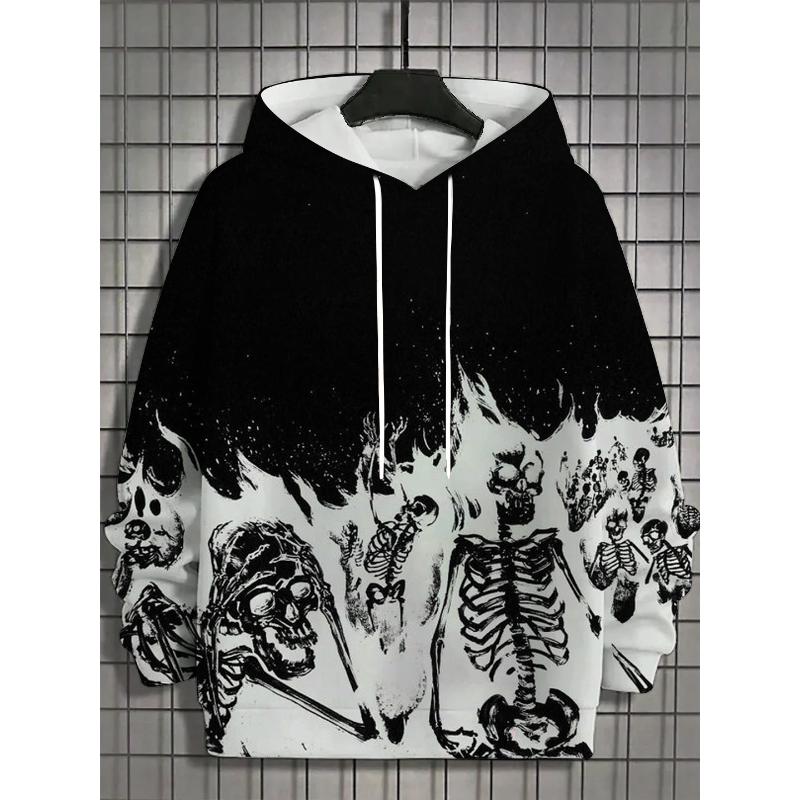 Осень Зима Мужские Спортивные Толстовки Унисекс 3D Принт Хэллоуин Череп Узор Принтованные Толстовки Харадзюку Мода Пуловеры