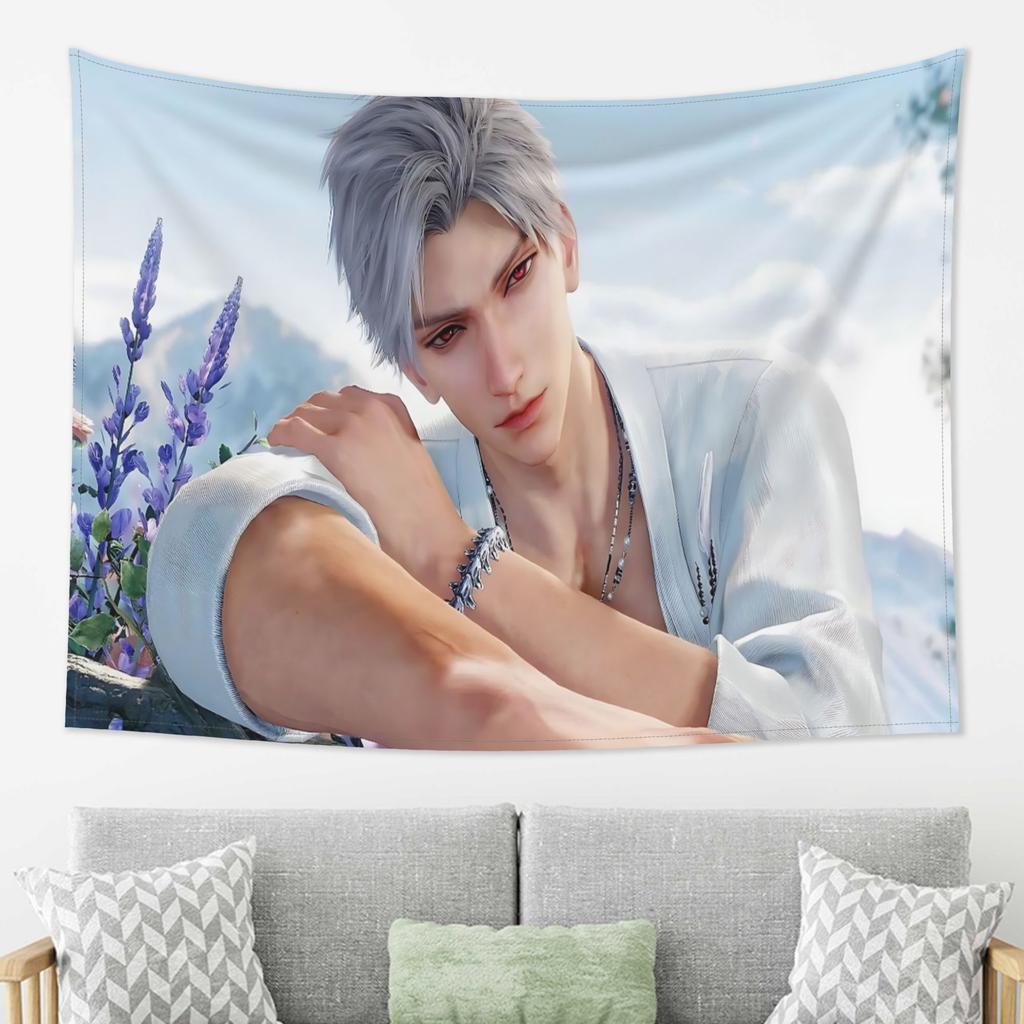 VIKAMA Silver Hair Male God Tapestry Healing Series Beautiful Male Living Room Decoration Room Decoration Home Decoration