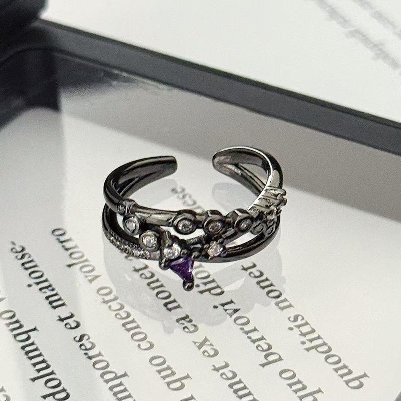 Винтажное кольцо с темной лозой, розово-фиолетовым бриллиантом, открытое кольцо-лепесток, нишевое, с высоким чувством стиля, простое кольцо