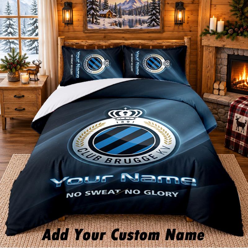 Club Brugge FC Pattern Bedding 3Pcs Set Custom Name, Bed Sheet And Pillowcases For Home Bedroom