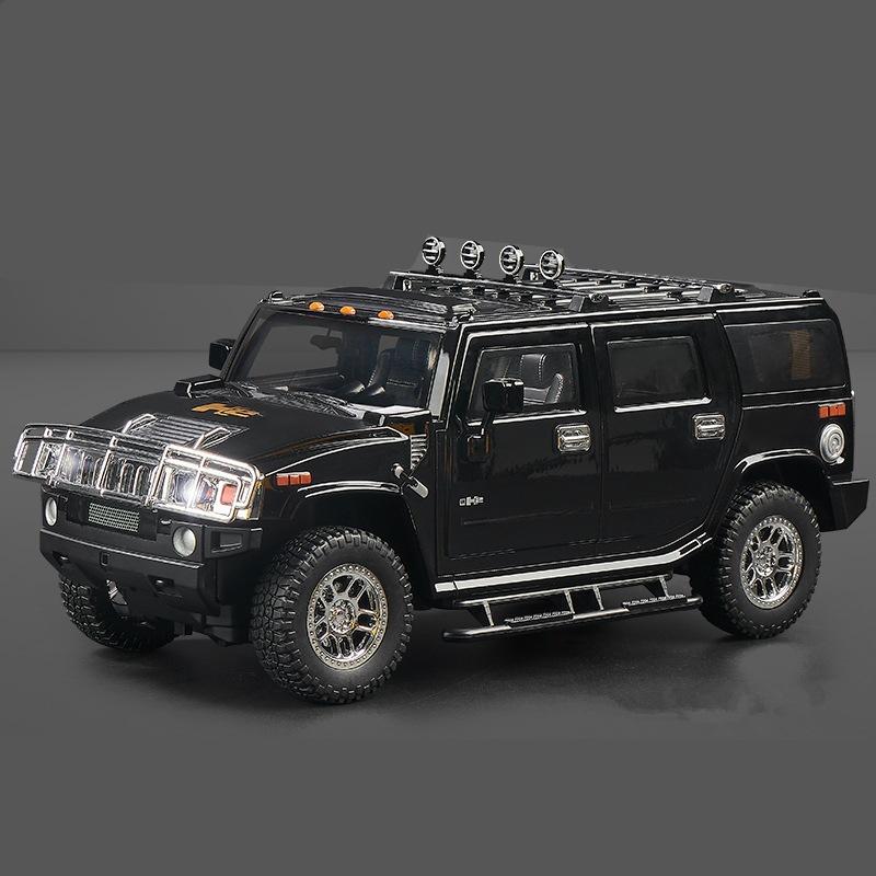 New 1/18  Hummer H2 Highway 61 SUV Alloy Car Model Die-cast Metal Toy Large Off-road Vehicle Car Model Simulation Sound and Light Boys Gift
