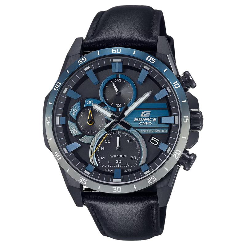 CASIO Solar Movement Leather Strap Men's Watch Black Dial EQS-940NL-1AV