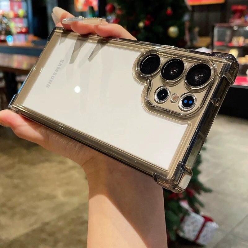 Luxury Transparent Case For Samsung Galaxy S24 S23 S22 Ultra Plus S23 FE Soft Bumper Camera Protector Clear Hard Acrylic Cover