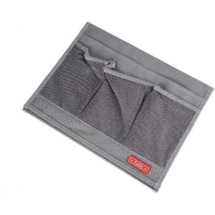 Bedside Storage Organizer, Table Cabinet Bedside Organizer Caddy for Remotes Phone Glasses (Classic 4 Pockets-Grey)