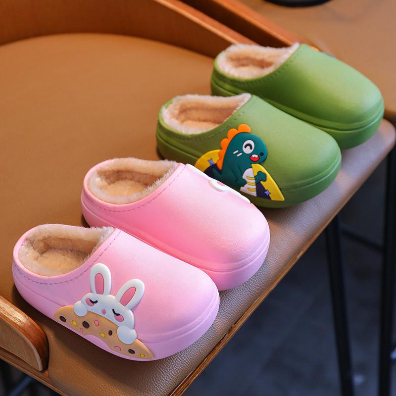 Kids Winter Cotton Slippers: Non-Slip, Warm, Waterproof, Soft Bottom Home Shoes