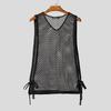 INCERUN Summer Men Sleeveless Split Lace Up Vest See Through Tank Tops