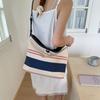 New high-end canvas bag, striped bucket bag, large-capacity underarm bag, casual messenger bag splicing shoulder bag tide