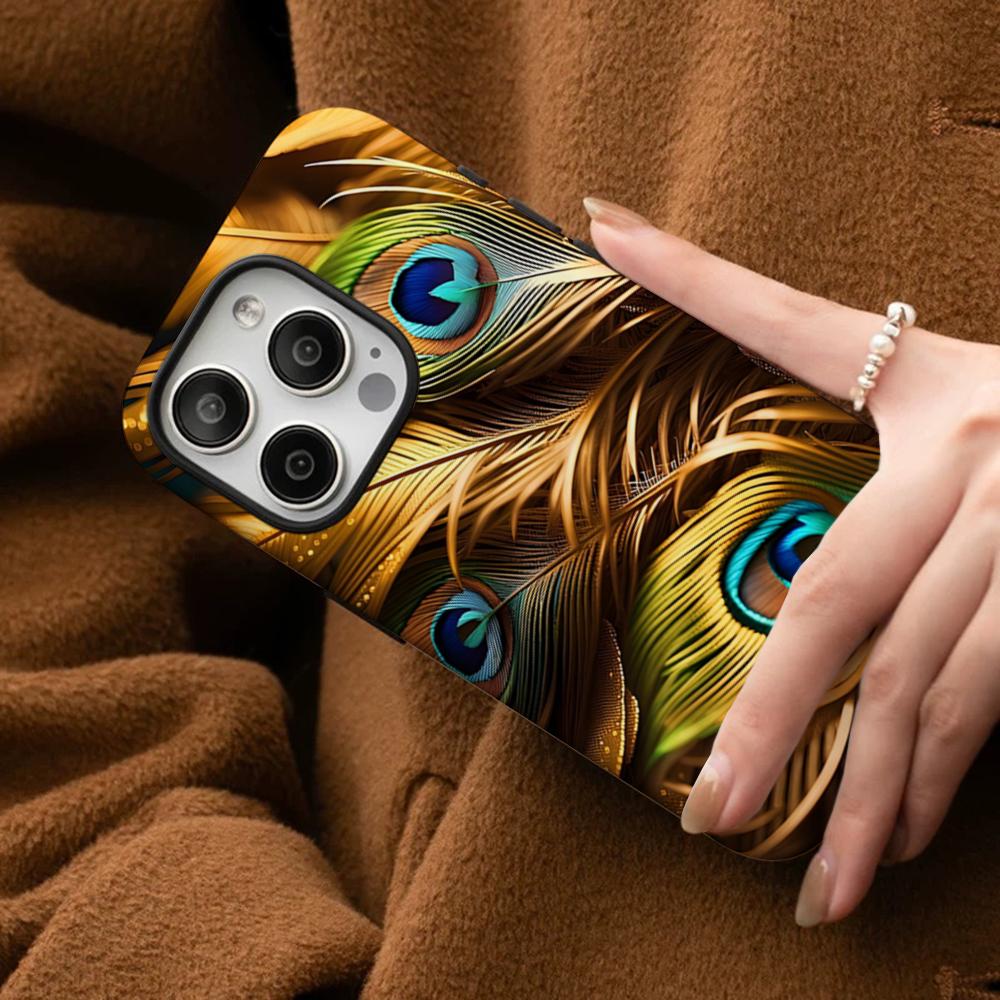 Peacock Feathers Phone Case For IPhone 16 15 14 13 12 11 Pro Max Plus Samsung S24 S23 Ultra Glossy HD Hard PC Cover