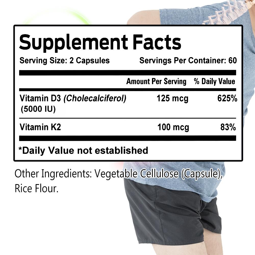 Didacat Vitamin K2 + D3 100 MCG 5000 IU, 120 Vegetable Capsules Bone and Heart Support