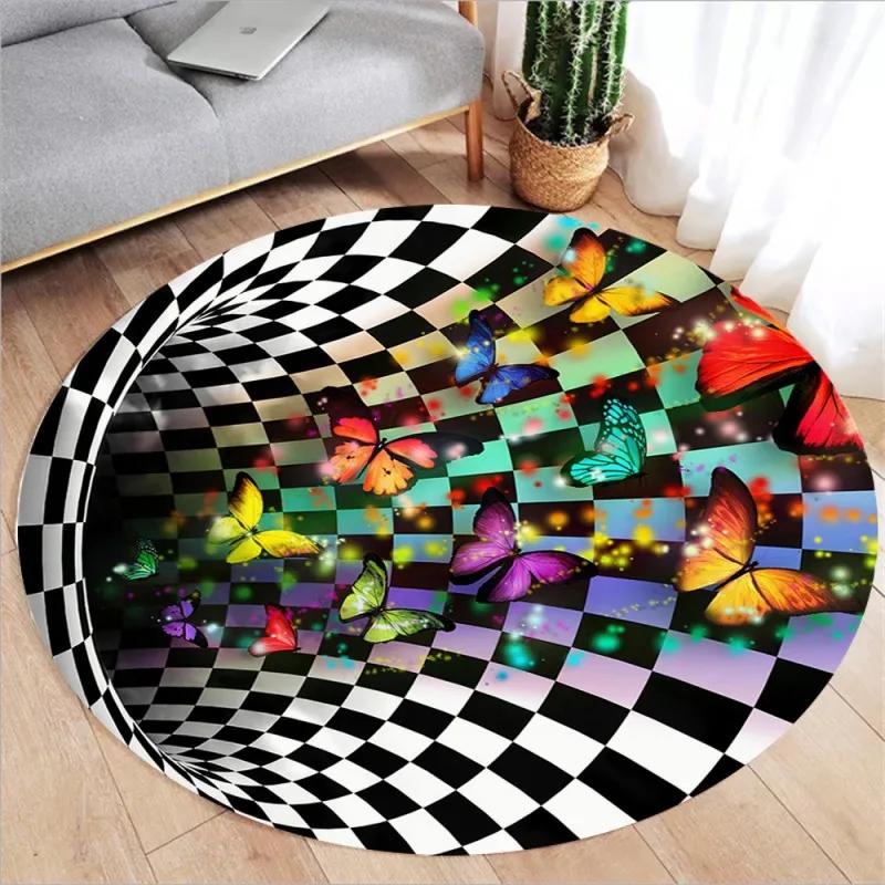 3D Vortex Optical Illusion Rugs Trap Area Rugs Not-Slip Round Rugs Area Carpets for Living Room Short Plush Trap Swirl Carpet