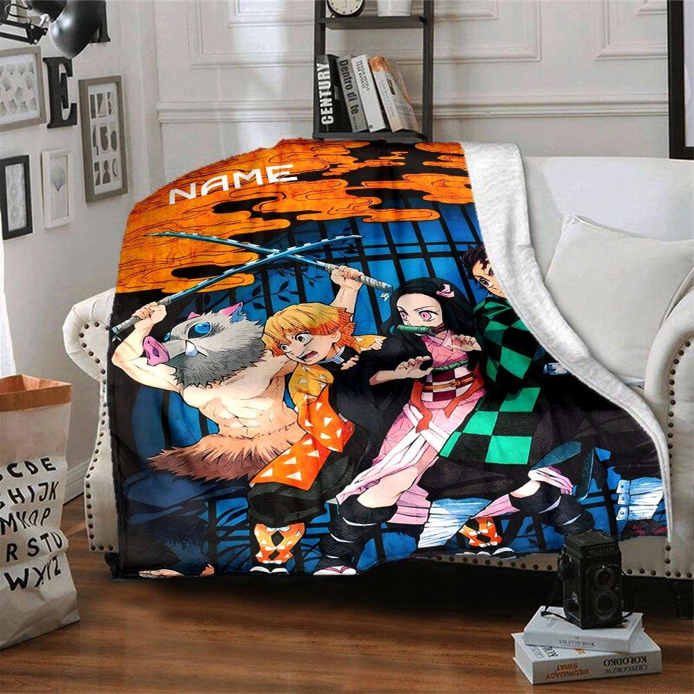 Demon Slayer Heroes Throw Customizable Blanket Customize Your Name Soft Warm Cozy Suitable For Sofa Couch Office Bed Picnics Ideal For All Seasons