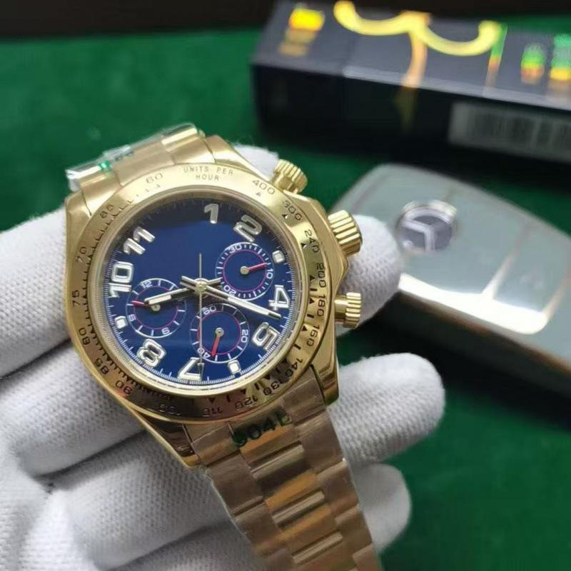 Мужские автоматические часы 40 мм серии Lao Jia Ri Zhi Daytona - Светонакопительные, Водонепроницаемые, Корпус из золотой нержавеющей стали