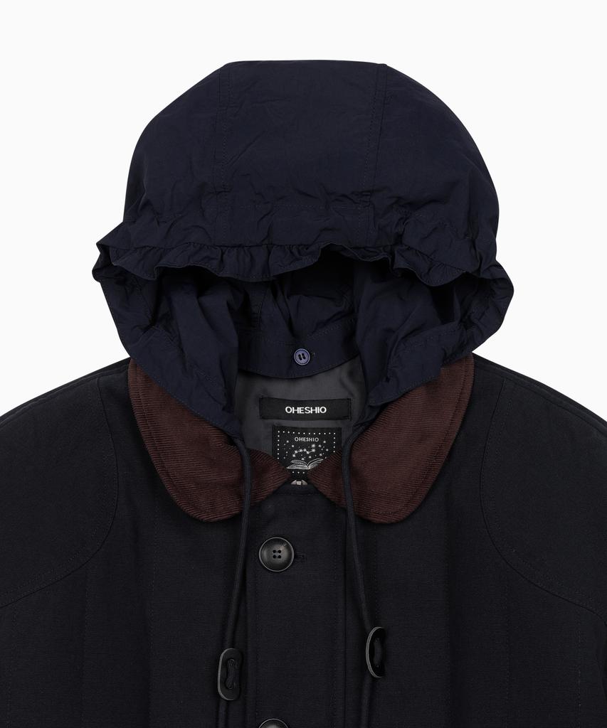 OHESHIO Corduroy Collar Quilted Jacket, Navy