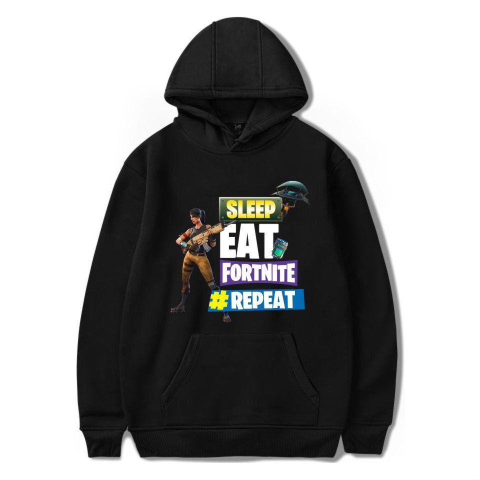 Printed Game Fortnite Sleep Eat Fortnite Repeat Casual Long Sleeve Hoodie Cotton
